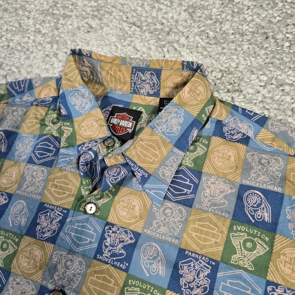 Harley Davidson Shirt Mens Medium Button Up Short Sleeve Engine Print Hawaiian - Picture 4 of 11
